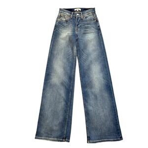 RE/DONE Mid Rise Wide Leg Jeans Blasted Blue Stretch Denim Women's 00 23 NWT